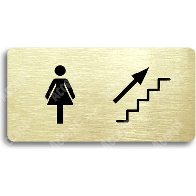 ACCEPT Piktogram WC ŽENY VPRAVO NAHORU - zlatá tabulka - černý tisk bez rámečku