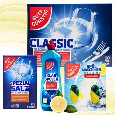 Gut & Gunstig Sada do myčky nádobí Kapsle 60 ks + Sůl 2 kg + Leštidlo