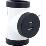 Legrand Адаптер LEGRAND Premium, 2×2P+E, T-образен, 2×USB A+C, въртящ, бял/тъмносив (M011090)
