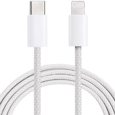 Сплетен кабел за зареждане и пренос на данни PD 20W USB-C / Lightning за iPhone / iPad / iPod / AirPods - 1 m - бял (55349)