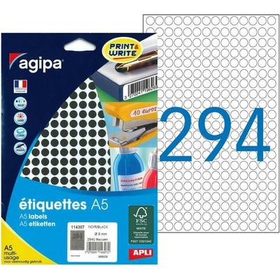 Etikety kruhové 8mm Agipa A5 čierne