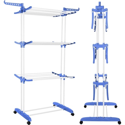 Springos Вертикален сушилник за дрехи, мобилен и сгъваем, с две закачалки, 75x57x170см, натоварване 15кг (HA7452)