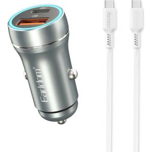 Earldom Зарядно устройство за кола Earldom ES-CC29, 30W, USB QC3.0, PD, С Type-C PD кабел, Сребрист - 40351