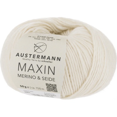 Austermann MAXIN Merino & Seide - 80% merino vlna, 20% hedvábí - Ručně pletací příze Barva: 001 NATUR