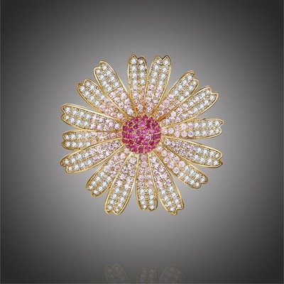 Éternelle brož se zirkony Sedmikráska květina B2259-XR05363B zlatá