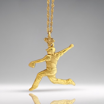 Image 1 of Бейзбол - Мъжки спортен медальон за бейзболист питчър от сребро 925 с позлатено покритие - Ръчно изработено бижу талисман - Идеален подарък за спортисти, треньори и фенове - ssj