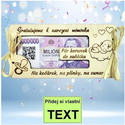 Bezvadný dárek Dřevěná obálka na peníze k narození dítěte