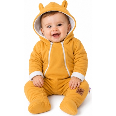 Kombinéza s kapucňou a kožušinkou Baby Nellys prošívaná bez chodidiel sivá