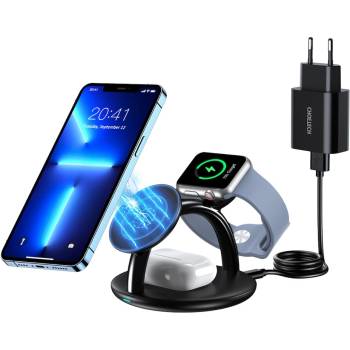 Choetech 3in1 Inductive Wireless Charging Station 22.5W - тройна поставка (пад) за безжично зареждане за iPhone с Magsafe, Apple Watch, AirPods Pro и Qi съвместими устройства (черен)