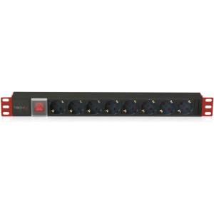 TECHLY Разклонител за 19" монтаж в шкаф, 8 гнезда шуко + суич, 3 м кабел, черен (i-case-strip-81ud)