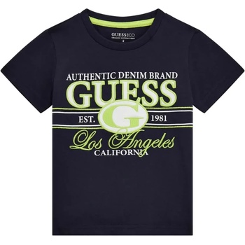 GUESS Тъмно синя тениска за мини момче с бродиран двуцветен надпис Guess