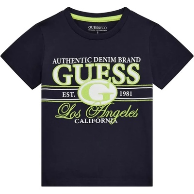 GUESS Тъмно синя тениска за мини момче с бродиран двуцветен надпис Guess
