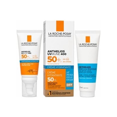 La Roche-Posay ANTHELIOS комплект за перфектен тен UVMUNE 400 Hydrating Cream SPF 50 + After-Sun Milk 50 ml + 75 ml