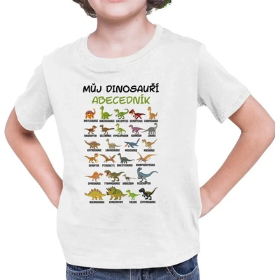 Můj dinosauří abecedník - dětské tričko s potiskem - Tričkový | 9 | 11 | Bílá
