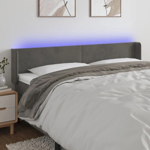 vidaXL LED горна табла за легло, тъмносива, 183x16x78/88 см, кадифе (3123017)