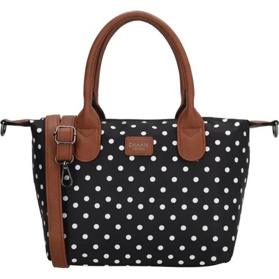 Charm London Černá tečkovaná nepromokavá kabelka na rameno „Feminity“