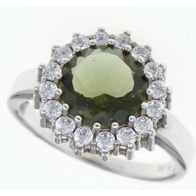 My Moldavite Stříbrný prsten s vltavínem a zirkony 082Z