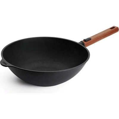 Woll Nepřilnavá wok pánev Eco Logic QXR s dřevěnou odnímatelnou rukojetí, 30 cm 11030WLCI-Q