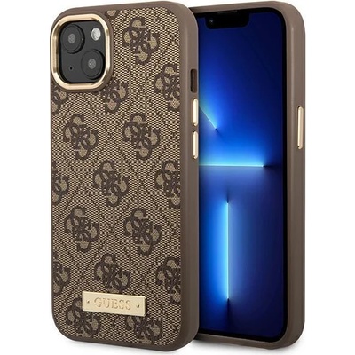 GUESS Кейс Guess GUHMP14MU4GPRW за iPhone 14 Plus 6.7", кафяв / кафяв, твърд, 4G Logo Plate MagSafe (GUE002407-0)
