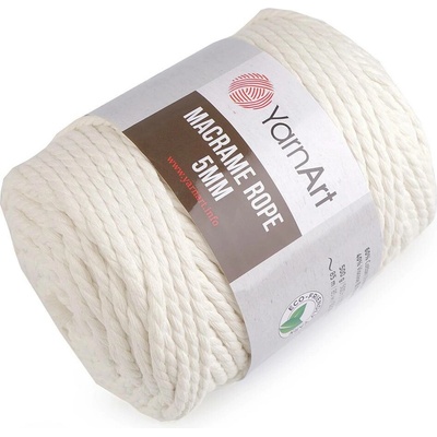 Pletací příze Macrame Rope Ø5 mm 500 g rozčesávací Varianta: 2 (752) krémová nejsvět., Balení: 1 ks 48618/117227/225518