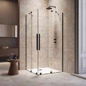 Radaway Квадратна душ кабина с плъзгащи врати Radaway Furo KDD, 80x80 см, профил черен мат (10105080-54-01L+10105080-54-01R)