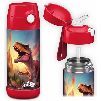 Jarlson Charli Dětská nerezová termoláhev s brčkem Dinosaurus II 350 ml