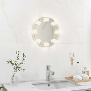 vidaXL Стенно огледало без рамка, с LED лампи, кръгло, стъкло (3078646)