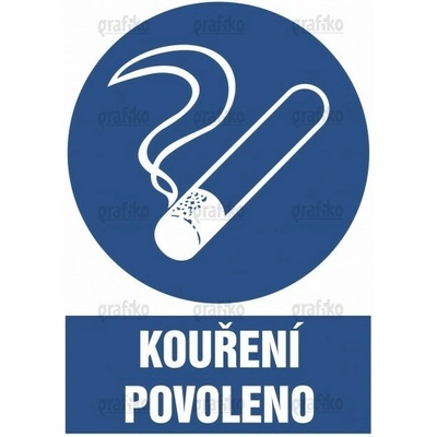 Grafiko | Prostor vyhrazený pro kouření - Text obrázku Kouření povoleno, Materiál Samolepící PVC folie, Rozměr 210x148mm