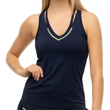 Lucky in Love Laser Embroidered Performance Apparel Lurex V neck Cutout Tank midnight