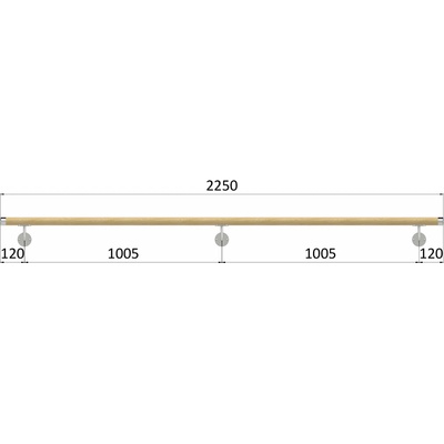 Madlo dřevěné (2250mm), materiál: buk, broušený povrch s nátěrem BORI (bezbarvý), set: 3ks úchyt, madlo s nerezovým ukončením