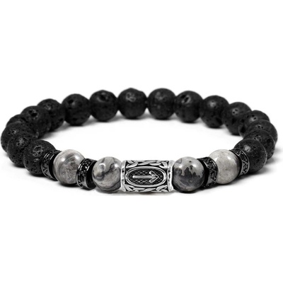 Daniel Dawson pánský korálkový Balder šedý jaspis lávový kámen runa NR2037