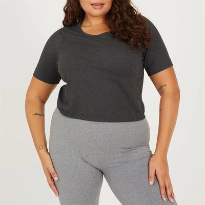 Brave Soul Дамска тениска Brave Soul Womens Plus Size Cropped Round Neck T-shirt - Charcoal
