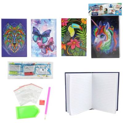Kreativní sada diamantový deník 14 5x21cm s nalepovacími diamanty 4 druhy v sáčku