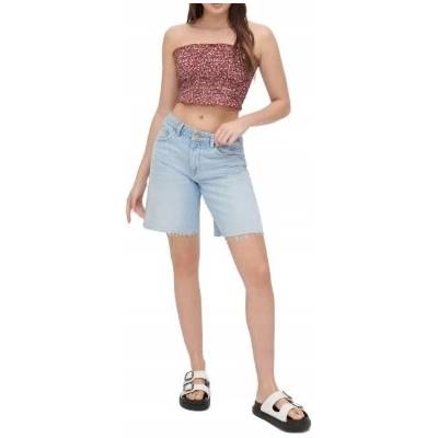 FAREBNÝ VZOROVANÝ KRÁTKY VISKÓZOVÝ CROP TOP BEZ RUKÁVOV TEXTUROVANÝ