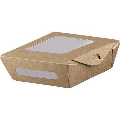 Krabica na jedlo kraft s dvomi okienkami PET, 12x12x4cm, 500 ml