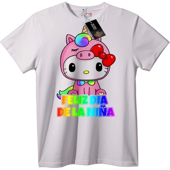 NOONEBRAND Тениска Еднорог Котка Щастлив Ден на Момичетата - XS, White