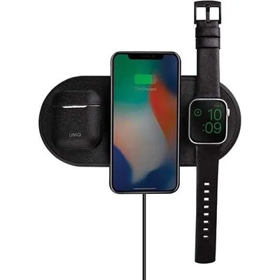 UNIQ Aereo 3in1 Wireless Charging Pad 10W - тройна поставка (пад) за безжично зареждане на Qi съвместими устройства, Apple Watch и Apple Airpods (черен)