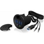RaidSonic 4 port desk hub with UBS Type-A connector and audio input/output IB-HUB1403A