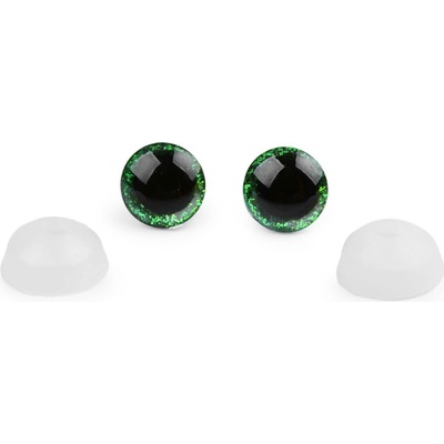 Oči na makramé sovu pr.12 mm zelené glitrové s pojistkou - pár