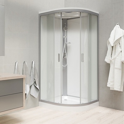 Mereo CK35172KBSW Sprchový box , štvrťkruh, 80cm, satin ALU, sklo Point, zadne steny biele, SMC vanička, so strieškou