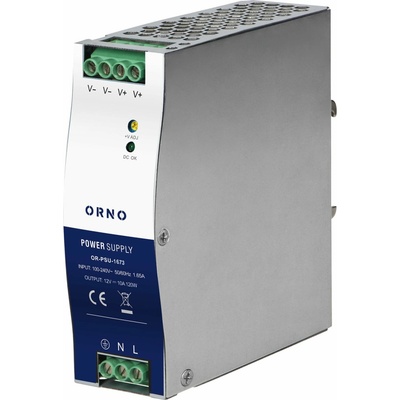 ORNO Priemyselný napájací zdroj na DIN lištu, 12 V DC, 10 A, 120 W, kovové puzdro