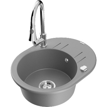 Mexen Kevin гранитна мивка с 1 отделение с отцедник и кухненски смесител Elia, сив - 6517-71-670101-00 (6517-71-670101-00)