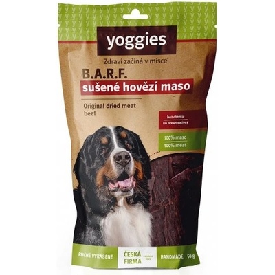 Yoggies Sušené hovězí maso pro psy Yoggies proužky vakuově 50 g