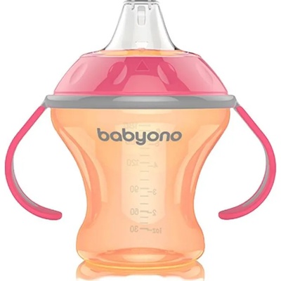 BabyOno Неразливаща чаша с мек накрайник Babyono - Natural, 180 ml, розова (5901435406069-розов)