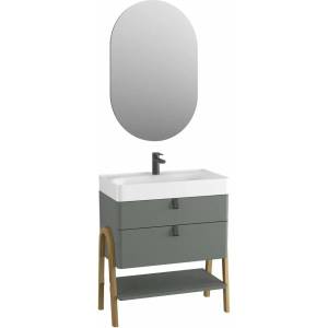 Krofam Тъмносив комплект подови шкафове Krofam Moss 70 см, вградена мивка и огледало Krofam Moss 70 см (145-0204+145-0501+145-0206)