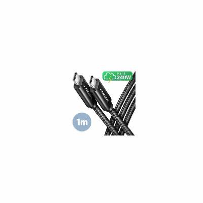 AXAGON BUCM2-CM10AB, CHARGE kabel USB-C <-> USB-C, 1m, Hi-Speed USB, PD 240W 5A, ALU, oplet, černý