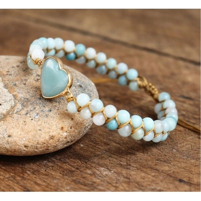 Prosperk náramek z minerálů Amazonit světlý srdce S1347