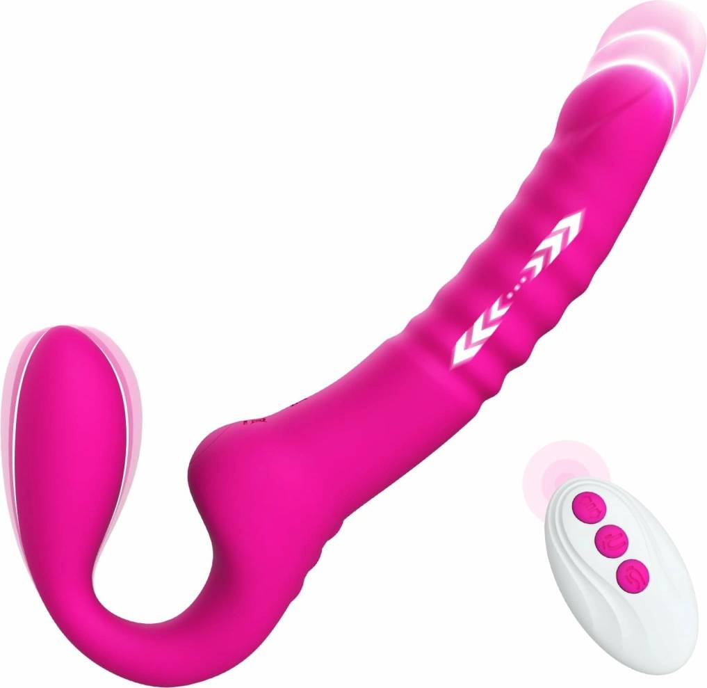 Strap U MightyThrust Thrusting & Vibrating Strapless StrapOn with Remote Pink