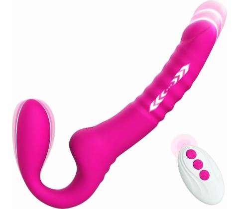 Strap U MightyThrust Thrusting & Vibrating Strapless StrapOn with Remote Pink
