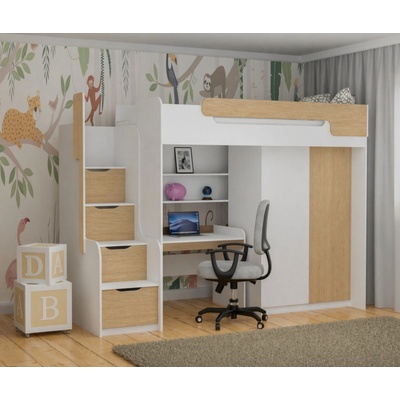 ArtBed Dorian I so skriňou a stolíkom biela/eukalyptus